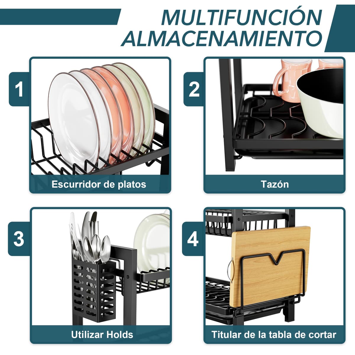 niffgaff Estante de Dish Escurreplatos Acero Inoxidable Cocina (43.5 * 24.5 * 34.5), Primer Piso Escurridor de Platos para Fregadero, Escurre Platos Armarios, Escurreplatos Negro — view 6