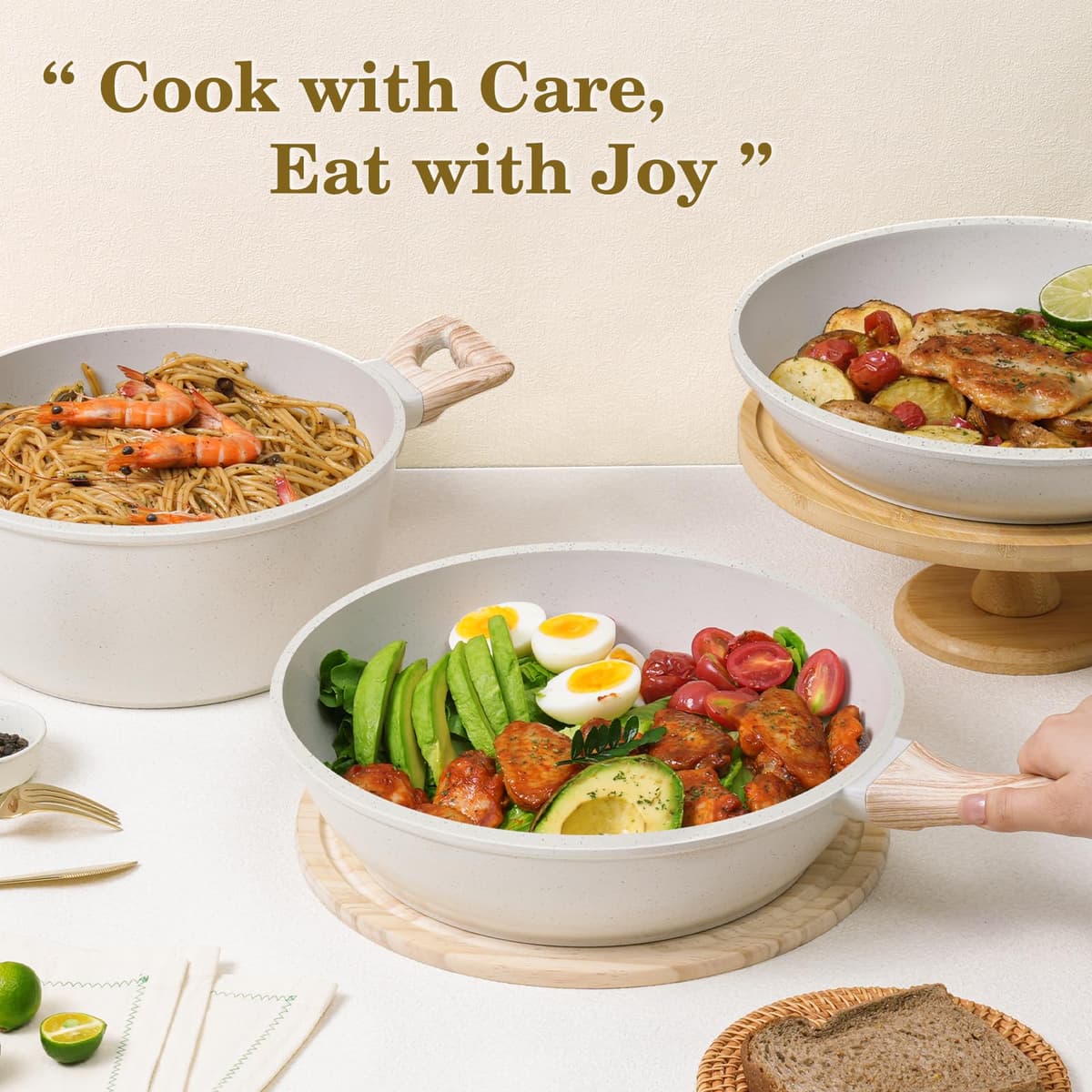 12 Pcs Pots and Pans Set Non Stick, Cookware Sets White Granite Induction Cookware, Non-toxic Healthy Nonstick Kitchen Cooking Set with Frying Pan Set, Saucepans (PFAS/PFOA/PFOS Free) — view 8
