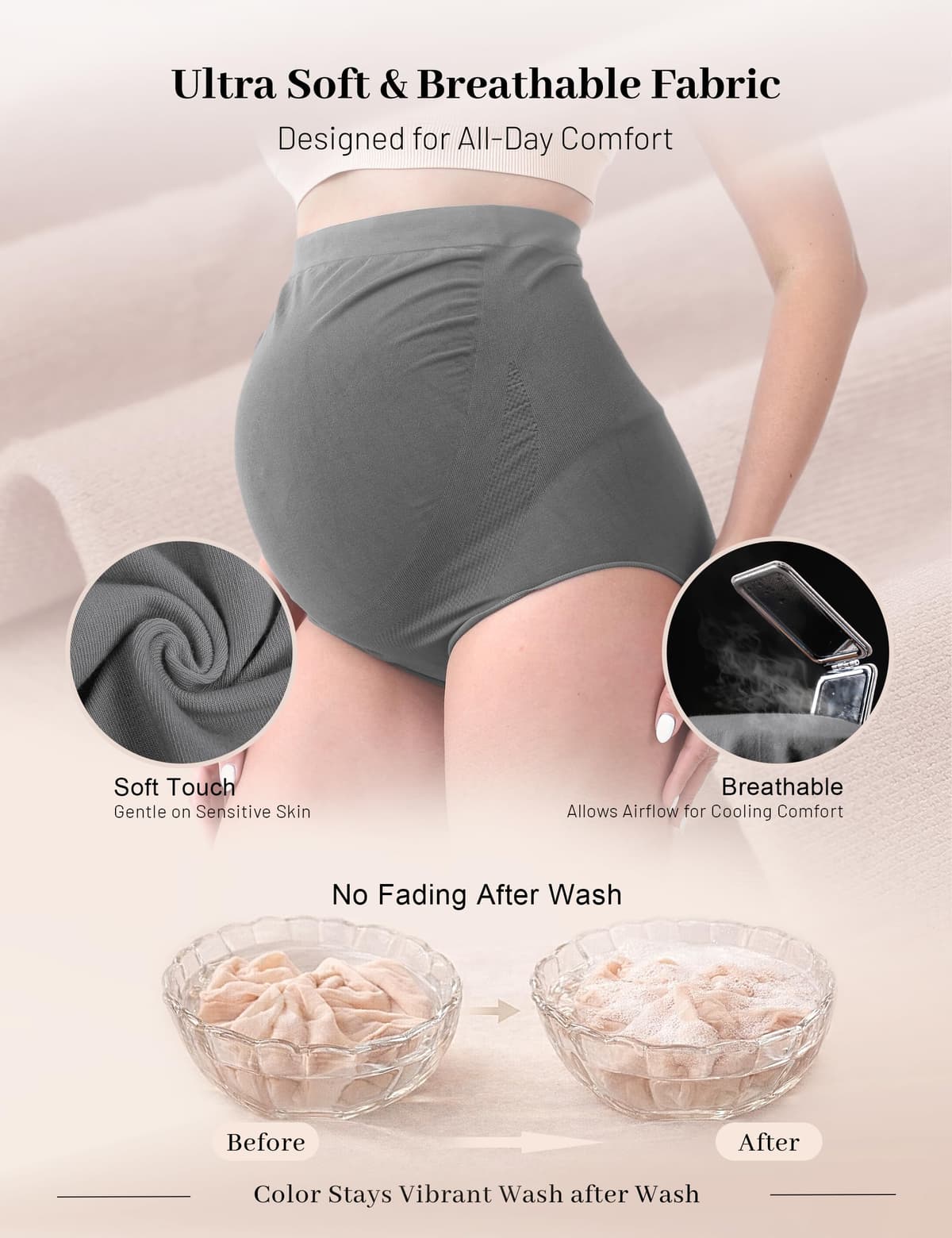 SUNNYBUY Women's Maternity High Waist Underwear Pregnancy Seamless Soft Hipster Panties Over Bump — view 4