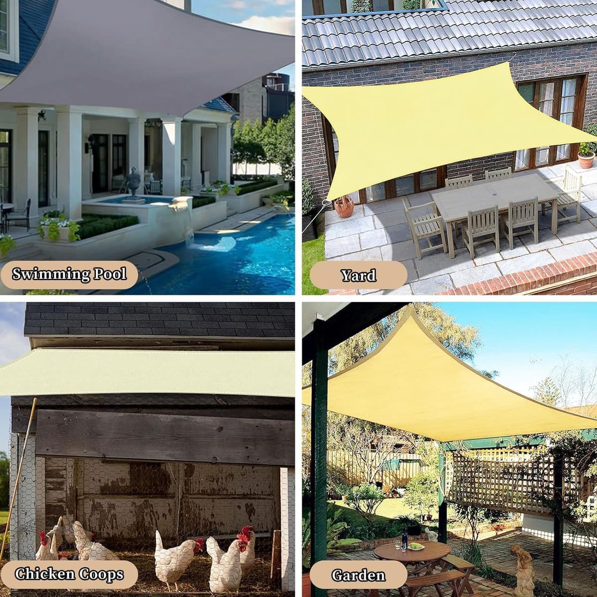 RICHIE Sun Shade Sail Rectangle 2m x 4m Waterproof, 98% UV Block Awnings for Patios with Free Rope, Sunscreen Awning Canopy, Rectangular Garden Shelter for Outdoor Garden Patio Yard Lawn Party, Beige — view 5