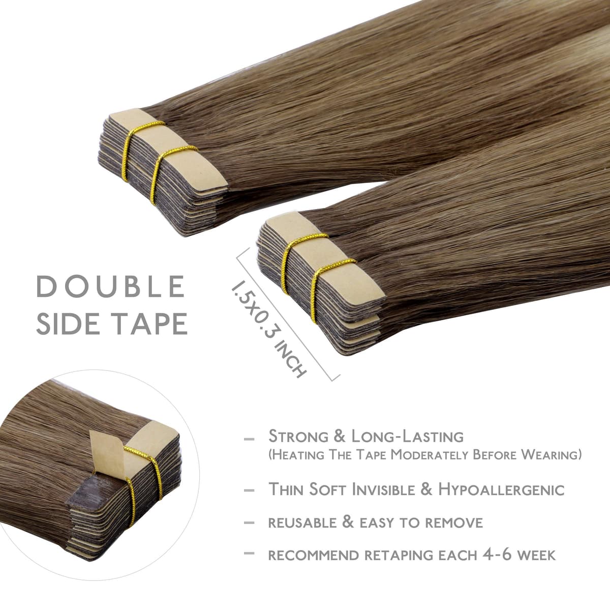 WENNALIFE Extensiones Adhesivas Pelo Natural, 35cm 50g 20 Piezas, Rubio Platino Extensiones de Pelo Humano Mujer Remy Extensiones Cinta Adhesivas Tape — view 3