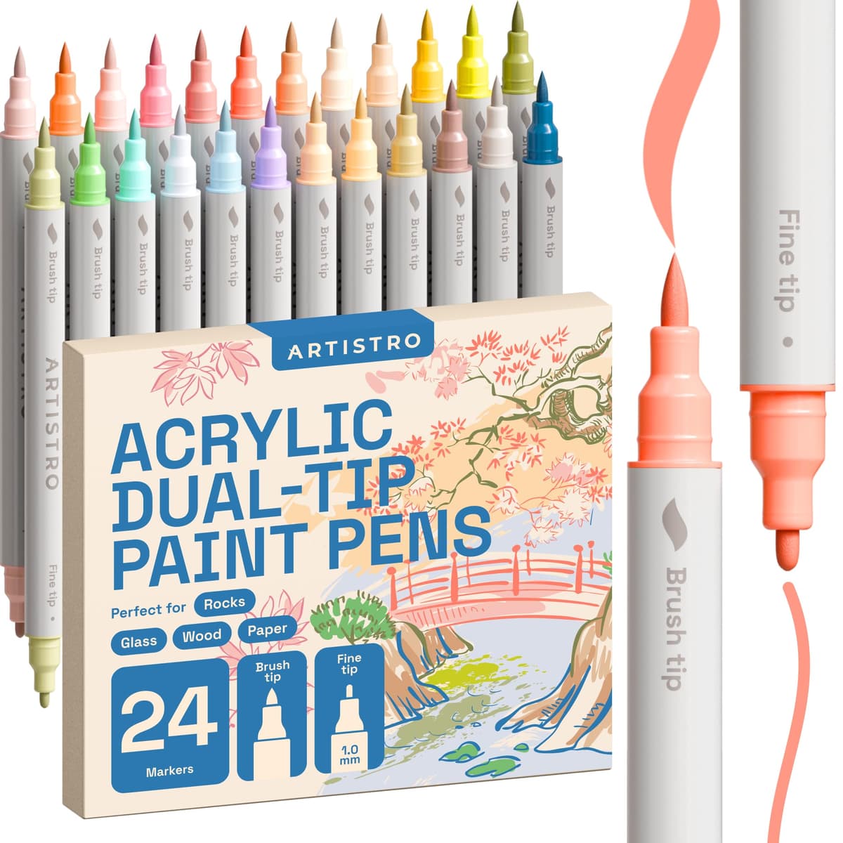 ARTISTRO 5 Black Acrylic Paint Pens – Dual Tip (Brush & Fine) Markers for Fabric, Canvas, Rock, Glass, Wood – Calligraphy, Scrapbook Supplies DIY & Gift for Kids, Teens - Art Set — view 12