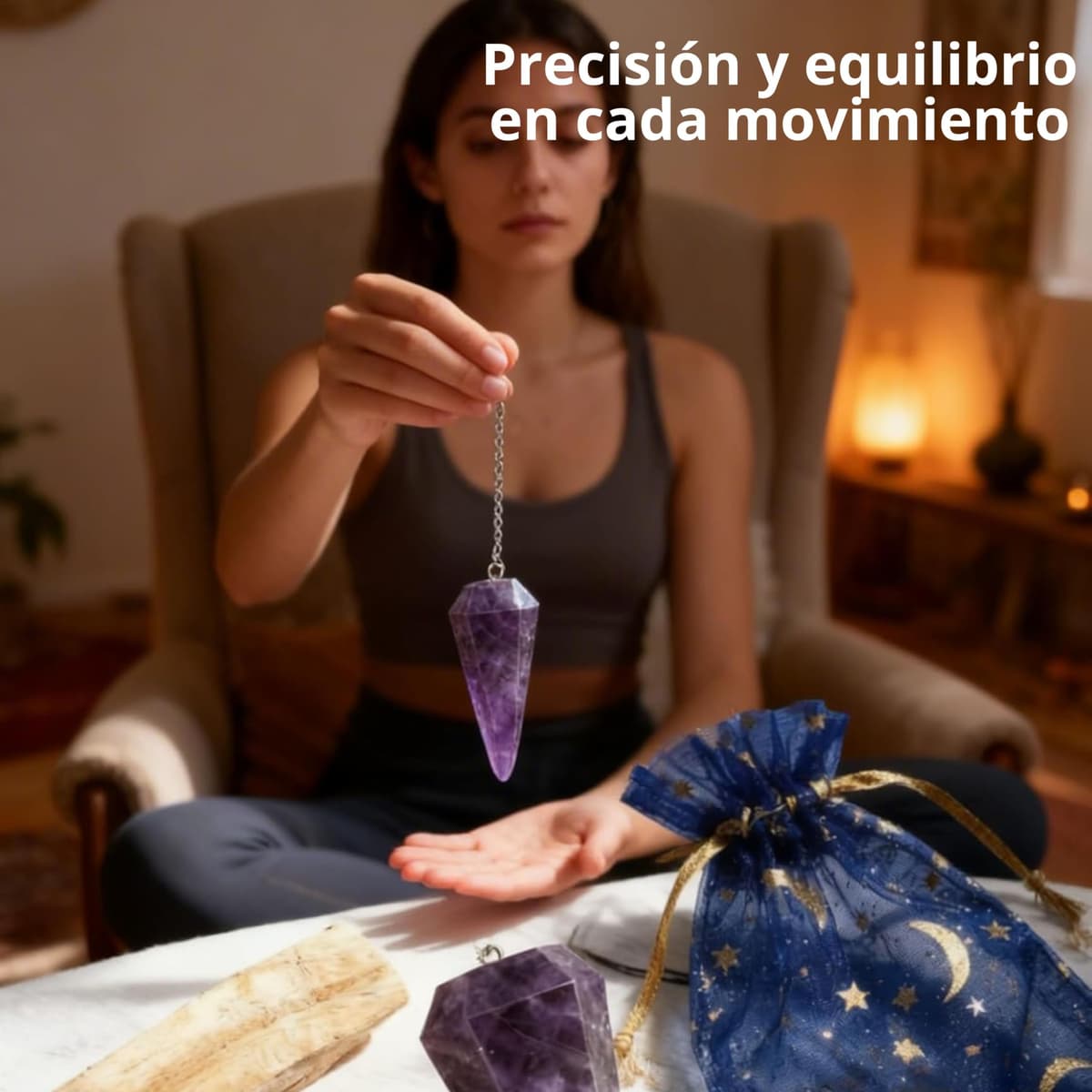 Péndulo Adivinación Amatista Natural +1 Palo Santo + Bolsa de Almacenamiento | Herramienta de Radiestesia y Meditación para Tarot, Reiki y Sanación Espiritual | Cristal Auténtico — view 4