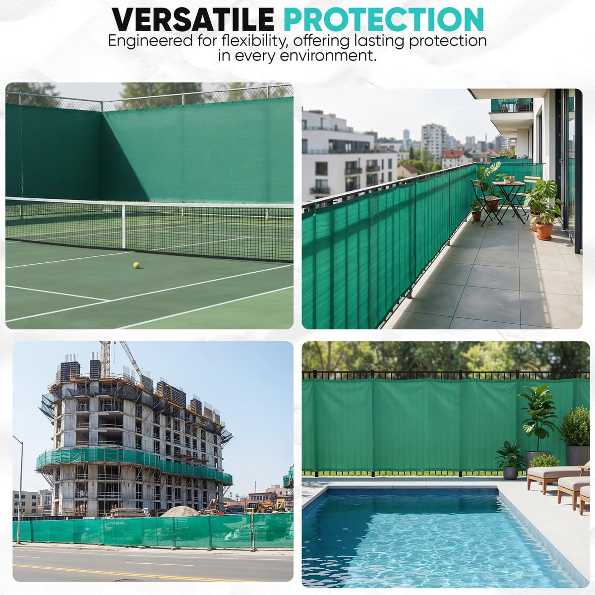 SG Traders Privacy Netting 1m x 10m - Garden Privacy Screen 90 GSM, HDPE Outdoor 80% Shading Net, UV-Resistant Tear Resistant Windbreak Fencing with Holes and Cable Ties, Easy to Install (Green) — view 5