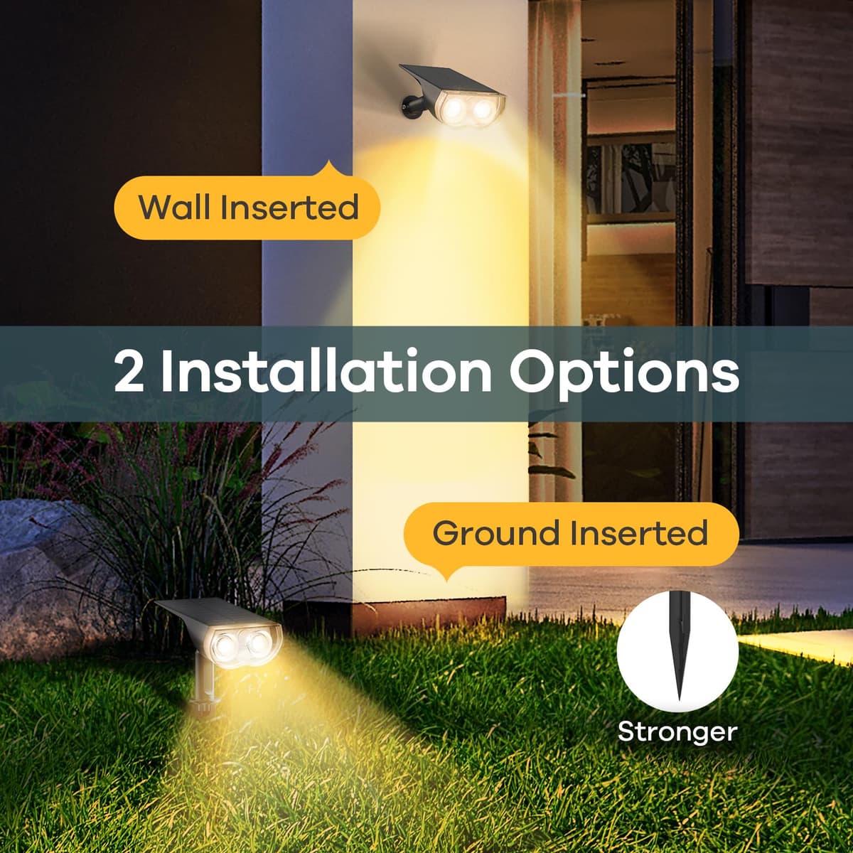 Linkind Luces Solares LED Exterior Jardin, Foco Solar con Sensor de Luz, Blanca Cálida 3000k 650lm, Lámpara Solar Impermeable IP67 para Iluminación de Caminos, Patio,Terreza y Camping (2 Piezas) — view 5