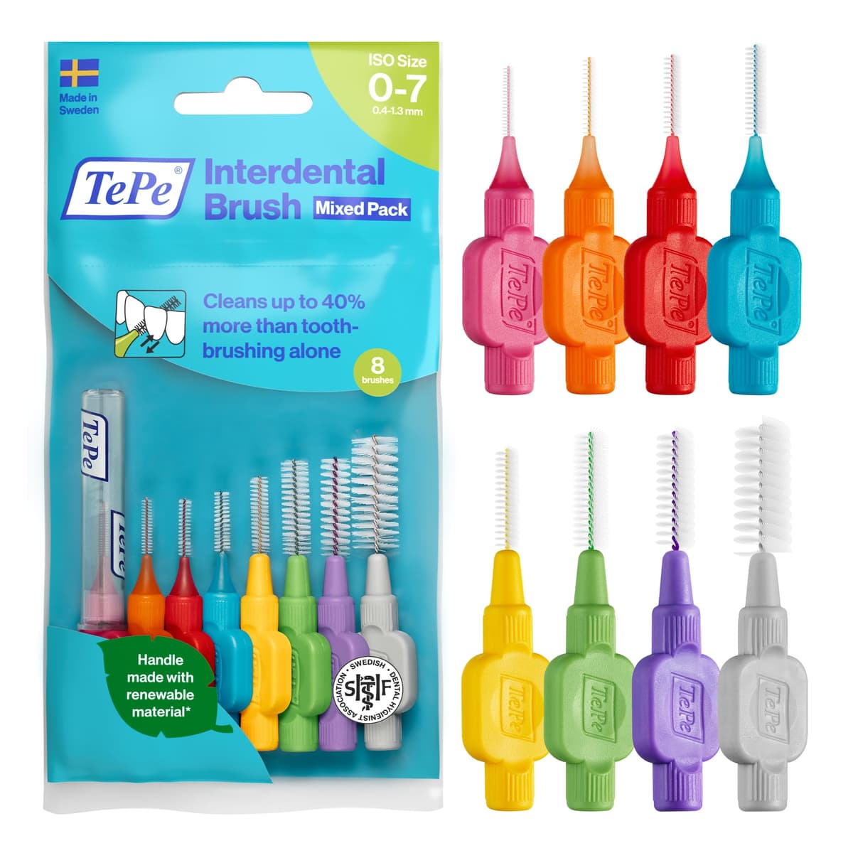 TePe Interdental Brush, Original, Yellow, 0.7mm/ISO 4, 8pcs, efficient Cleaning Between Teeth, Plaque Remover and Dental flosser for Small Gaps — view 24