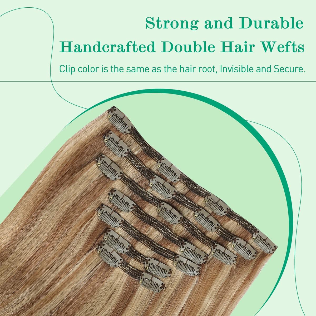 SURNEL Extensiones Clip Pelo Natural 160g 50cm 7 Piezas Balayage Marrón Claro a Rubio Caramelo Extensiones De Clip De Humano Real Extensiones Pelo Remy Natural(7C#10/27/27-50cm) — view 5