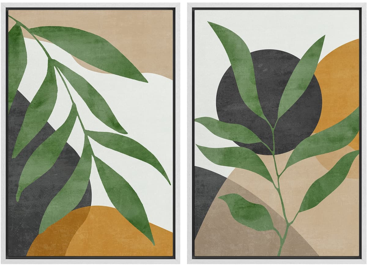 SIGNFORD Framed Canvas Print Wall Art Set Soft Hydrangea Pair Light Blue Florals with Green Leaves Illustration Modern Art Decorative Nordic Nature for Living Room, Bedroom, Office - 24"x36"x2 White — view 122