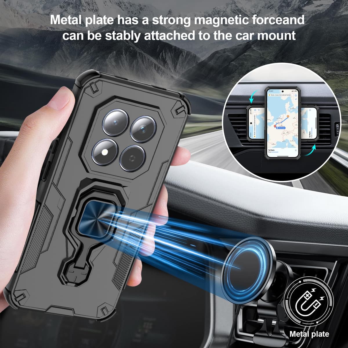 Funda para Xiaomi Redmi Note 15 Pro 5G, Carcasa Antigolpes con Soporte anular metálico, Case Protectora de Grado Militar, Azul — view 430