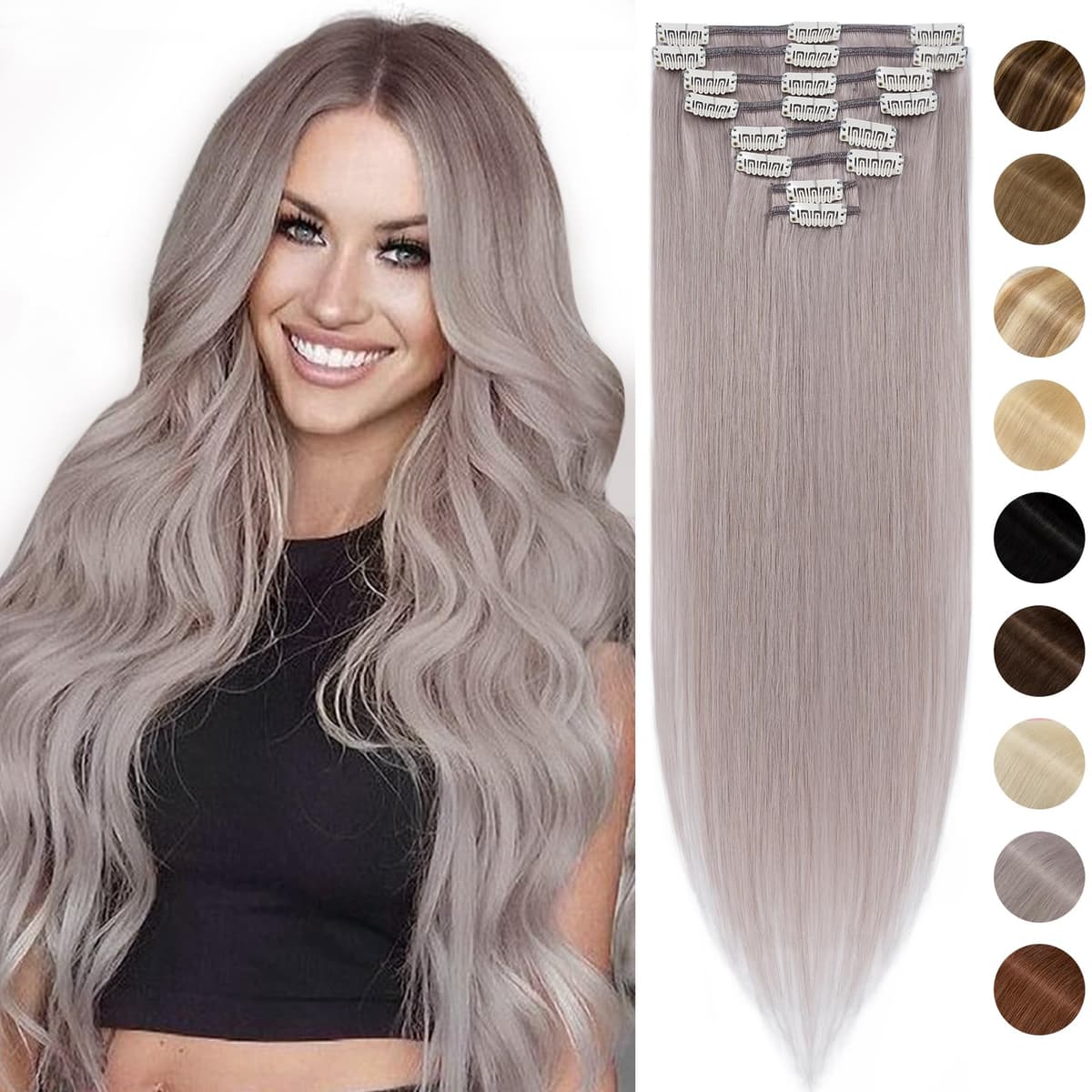 Silk-co 10inch Hair Extensions Clip in Hair Extension Human Hair #04 Medium Brown -Basic Thickness-Thin Weft- 8 Pieces Real Remy Straight Hair Extensions[50g] — view 23