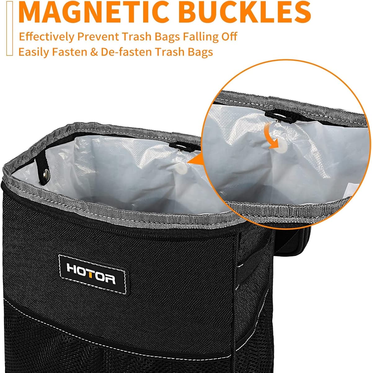 HOTOR Car Bin: Leak-Proof, Foldable, Waterproof Interior Accessory With Lid, Adjustable Straps and Multiple Pockets — view 3