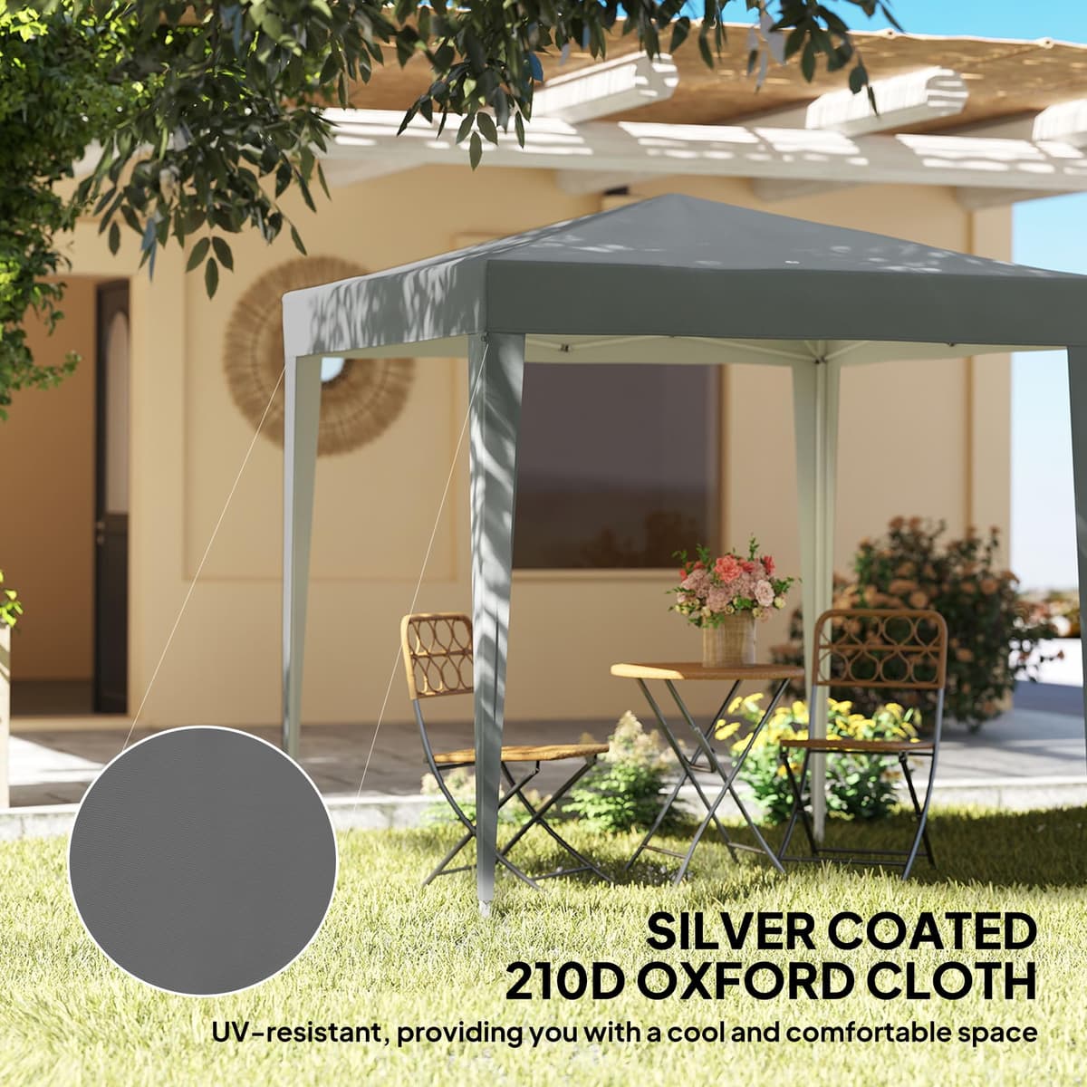 Outsunny 2 x 2 m Garden Pop Up Gazebo, Wedding Party Tent Marquee, Water Resistant Awning Canopy With Sidewalls, Windows, Carry Bag, Grey — view 4
