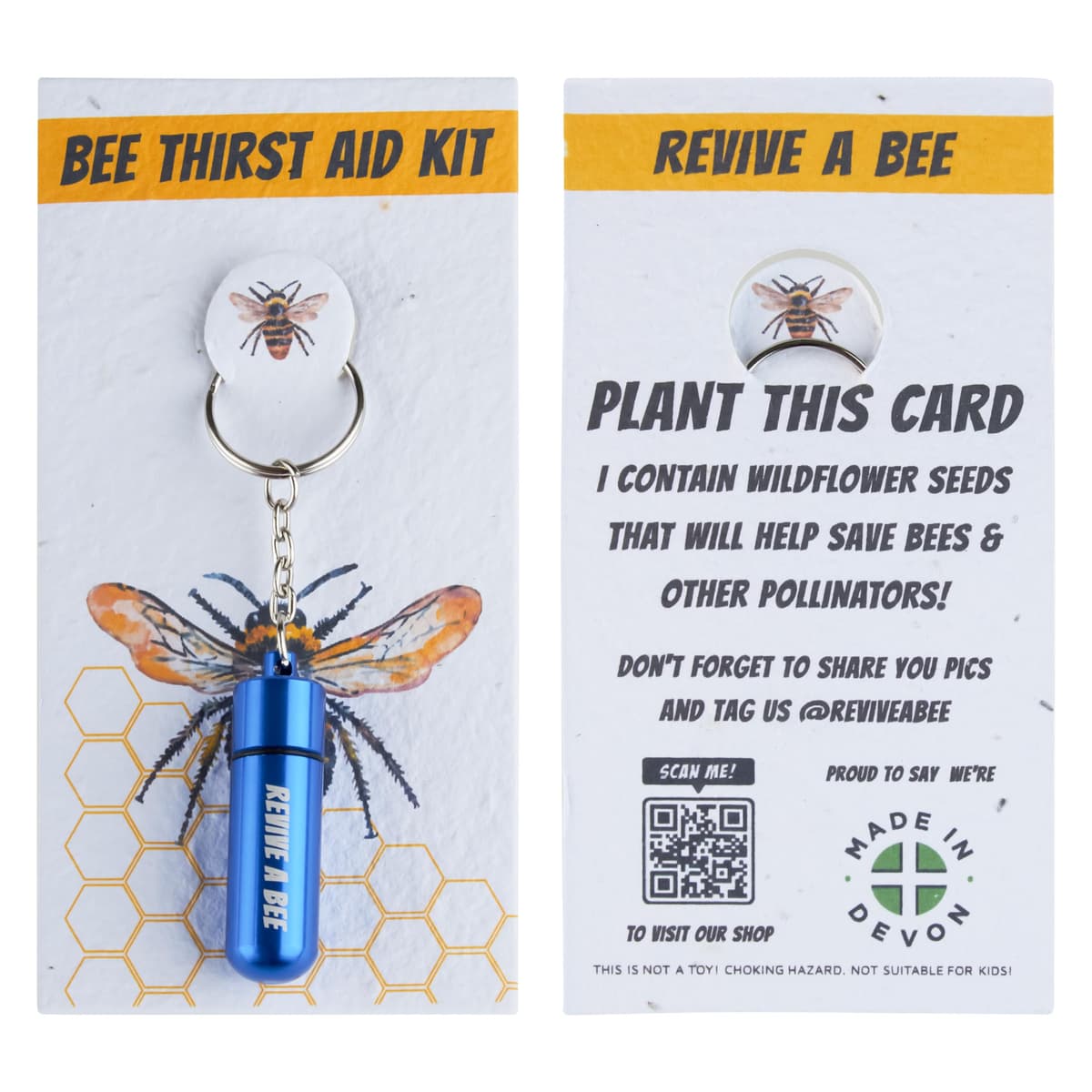 Bee Revival Kit for Saving Tired Bees – Bee Rescue Keyring Gift for Women – Eco-Friendly Plantable Seed Paper Packaging – Rose Gold, Green, Blue, Red, Black, Gold & Silver — view 12