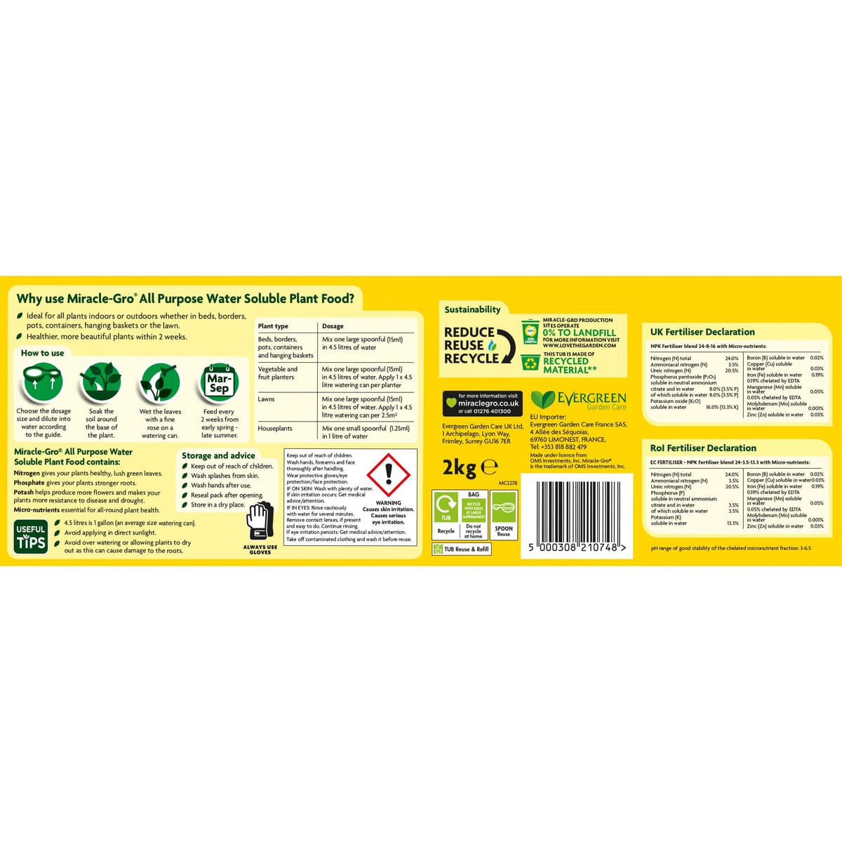 Miracle-Gro All Purpose Water Soluble Plant Food Tub, 2 kg — view 2