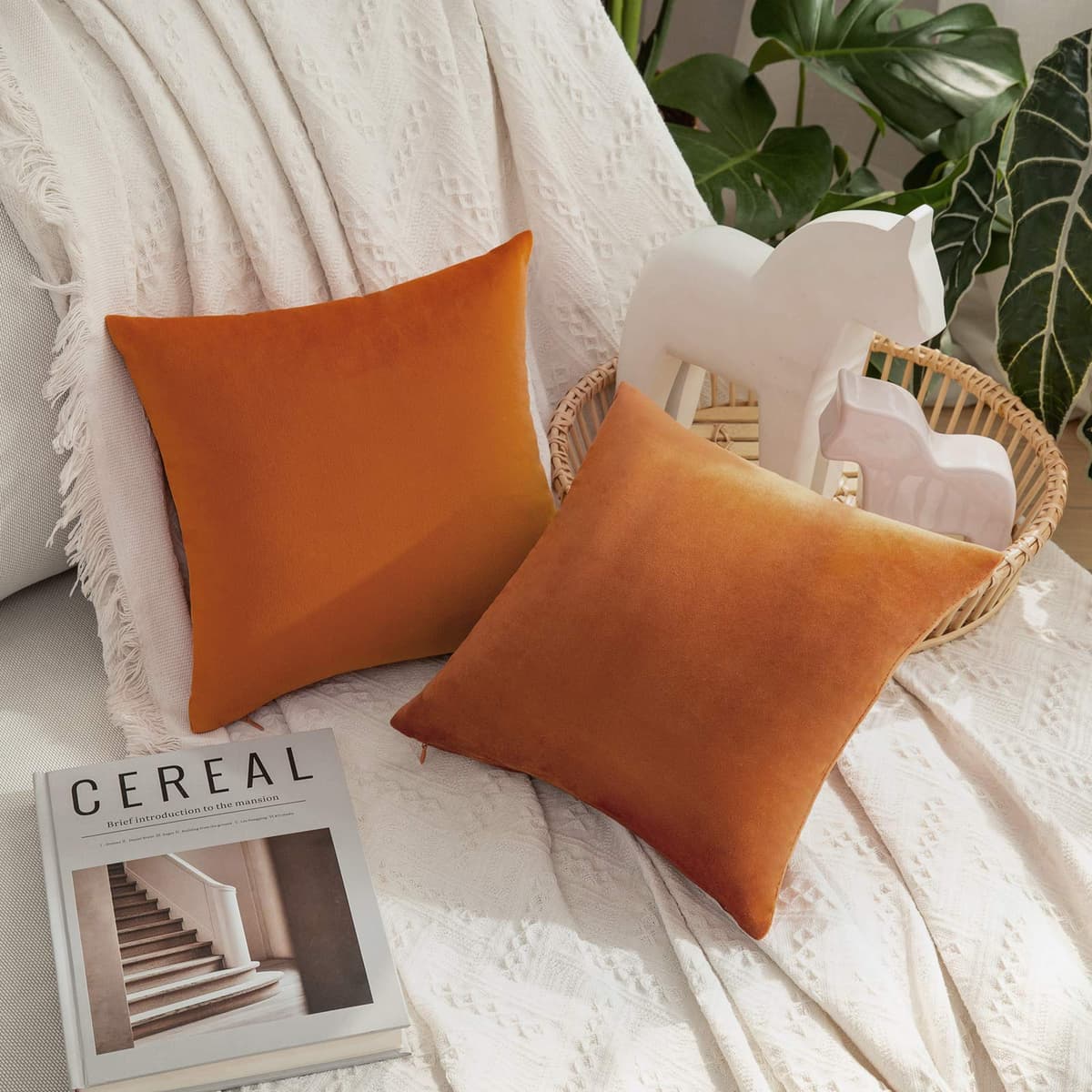 MIULEE Pack of 2 Fall Velvet Soft Solid Decorative Throw Pillow Covers Square Cushion Cases for Sofa Couch Bedroom Living Room Car Home Decor 18 x 18 Inch 45 x 45 cm Orange — view 73