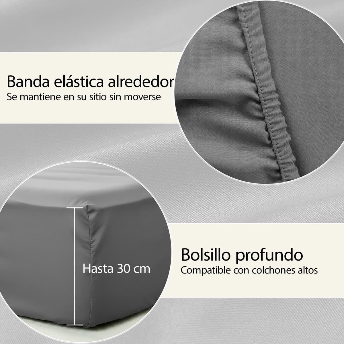 H HANSEL HOME Sábana Bajera Ajustable, Microfibra Transpirable y Suave, Altura 30 cm, Elástico 360° - Sábana Bajera 105x190/200cm – Gris Oscuro — view 4