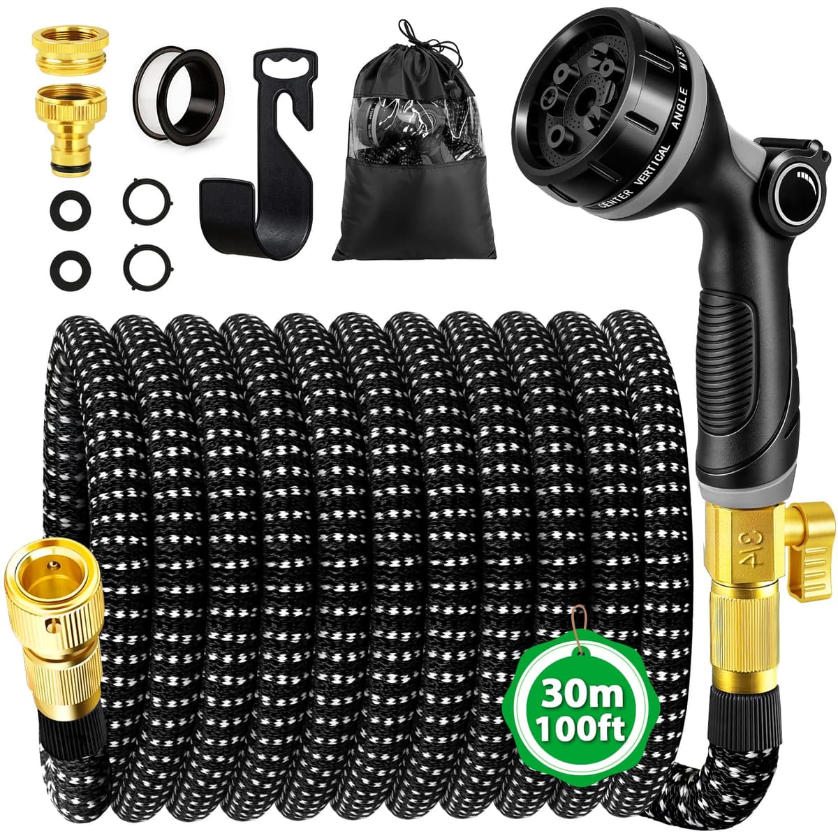 Manguera Jardin Extensible 15M, Manguera Extensible con Conectores de 1/2" 3/4" y Soporte de Pared, Mangeras Jardineria con 10 Funciones Pistola para Jardín, Lavar la Mascota, Lavado de Coche — view 10