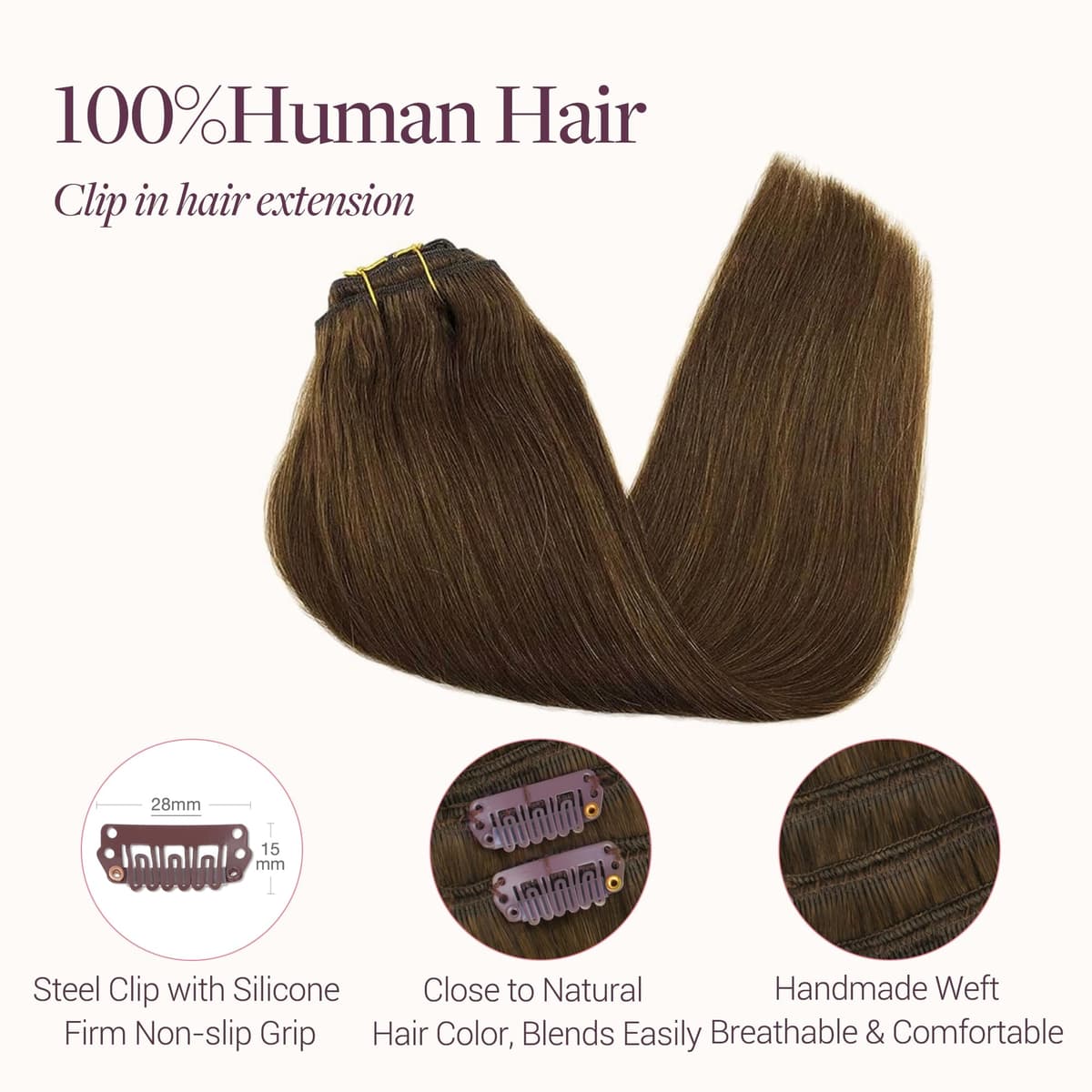 GOO GOO Clip in Hair Extensions Human Hair, 18inch 150g 9Pcs, #2 Dark Brown, Hair extensions for women, Human Hair Extensions Clip in — view 300