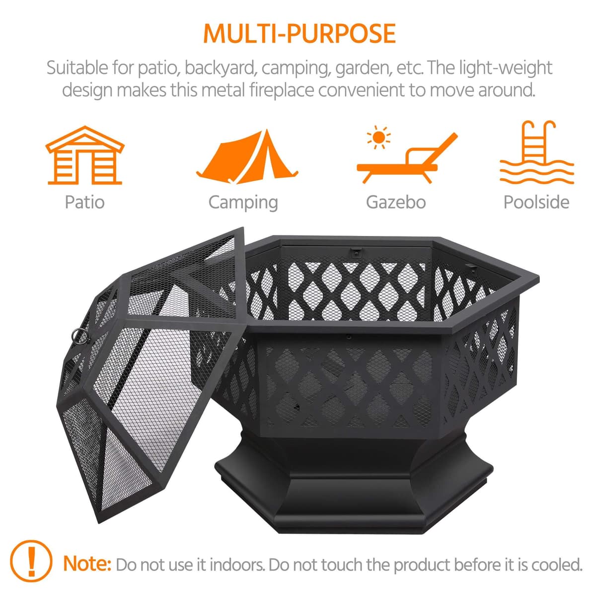 Yaheetech Fire Pit Heavy Duty Fire Bowl Large Fire Pit with Mesh Poker for Outside Patio Heater/Camping Bonfire/Garden/Backyard/Poolside, Hexagon Shaped, Black — view 5