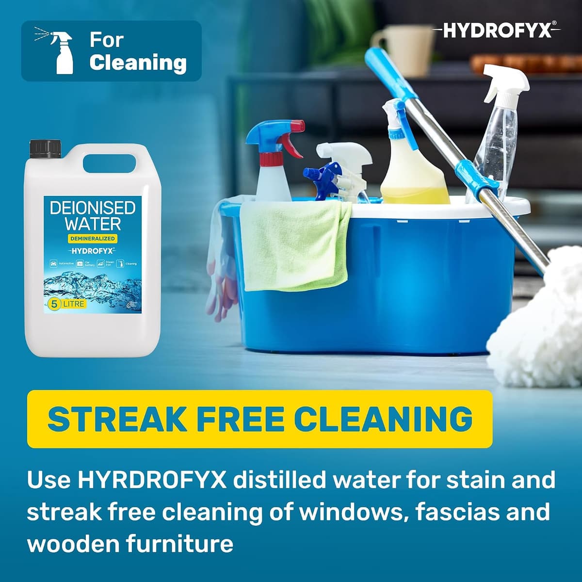 HYDROFYX 5L Deionised Water – Demineralised, Low Conductivity – Fast Dispatch – For Irons, Steam Cleaners, Car Batteries, Rad — view 2