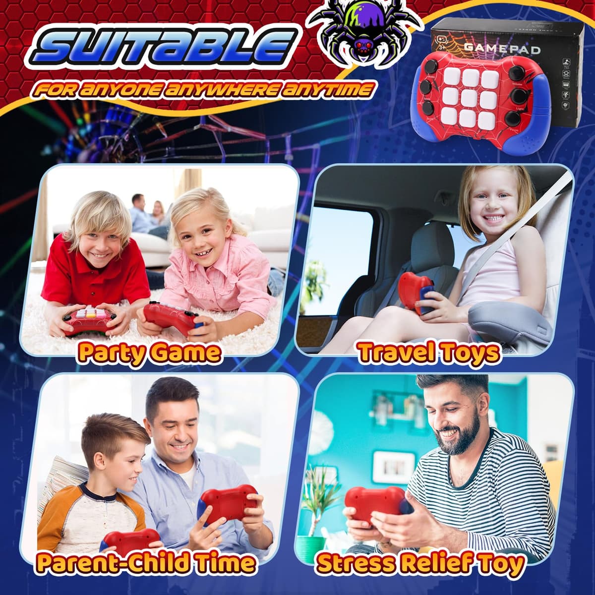 Spider Toys for 6 7 8 9 Year Old Boys Girls: Quick Push Pop Game Sensory Fidget Toys Gifts for Boys Age 5 6 7 8 9, Handheld Games Consoles Autism Birthday Presents for Girls Kids Teen Age 3-12 — view 5