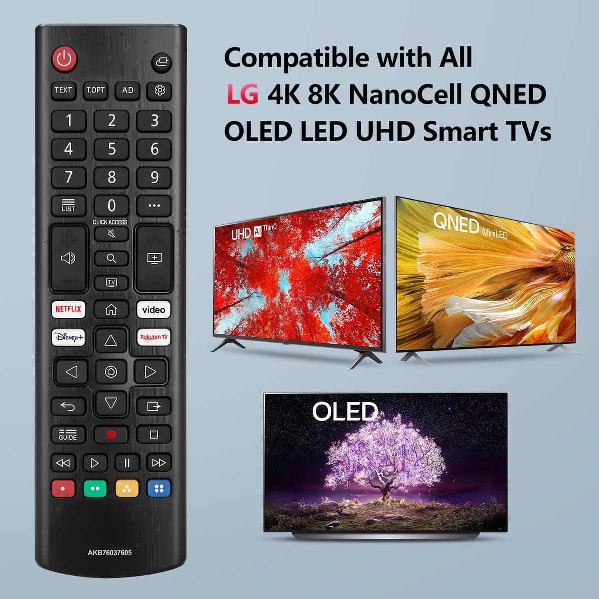 Mando Universal de Reemplazo para LG Smart TV, Control Remoto Infrarrojo Mejorado con Botones de Acceso Rápido para Netflix, Disney+ y Rakuten TV — view 2