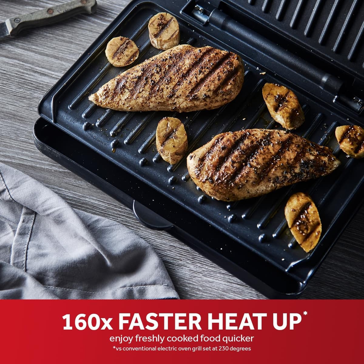 George Foreman Medium Electric Fit Grill [Non stick, Healthy, Griddle, Toastie, Hot plate, Panini, BBQ, Energy saving, Vertical storage, Easy clean, Drip tray, Ready to cook light] Black, 1630W 25810 — view 4