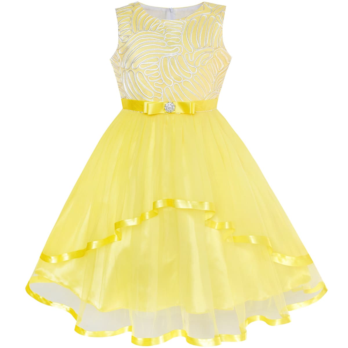 Sunny Fashion Flower Girls Dress Blue Belted Wedding Party Bridesmaid Size 4-12 — view 28