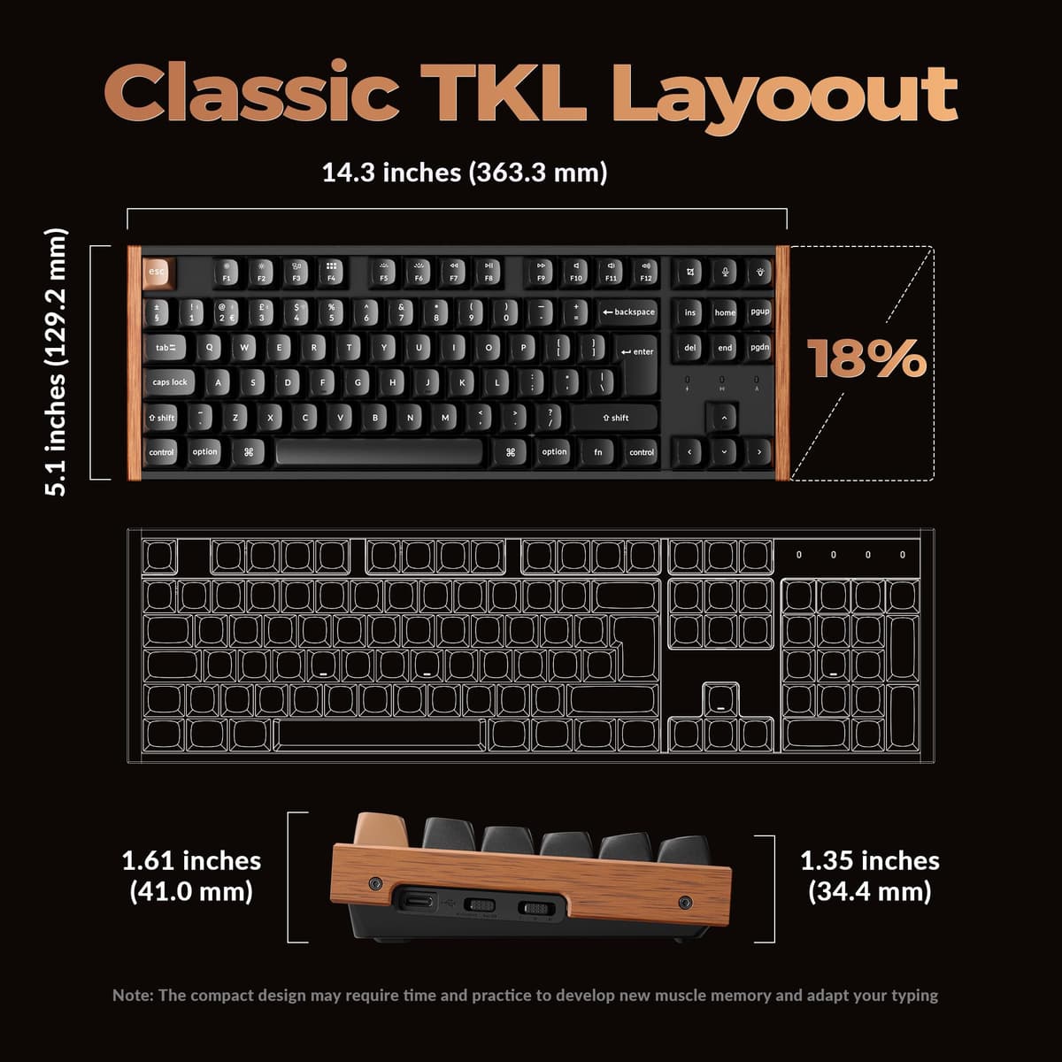 Keychron K8 HE Mechanical Keyboard TKL Wireless Bluetooth 2.4G Wired Triple Mode, Hot Swappable Hall Effect with QMK VIA Aluminum+Wood Frame Rapid Trigger for Mac Windows Linux - Black UK Layout — view 8