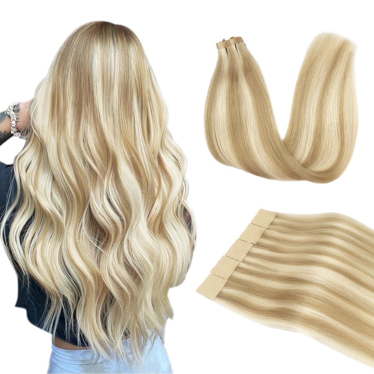 DOORES Tape in Hair Extensions Human Hair, Balayage Dark Brown to Chestnut Brown 50g 20pcs 18 Inch, Human Hair Extensions Natural Remy Straight Skin Weft — view 19