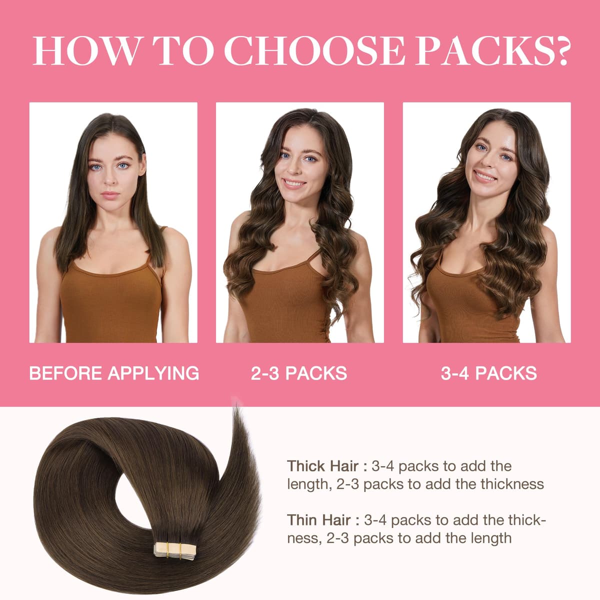 GOO GOO Tape in Hair Extensions Human Hair, 20pcs 50g 16inch, Chocolate Brown Real Remy Hair Extensions Seamless Straight Human Hair Extensions — view 5