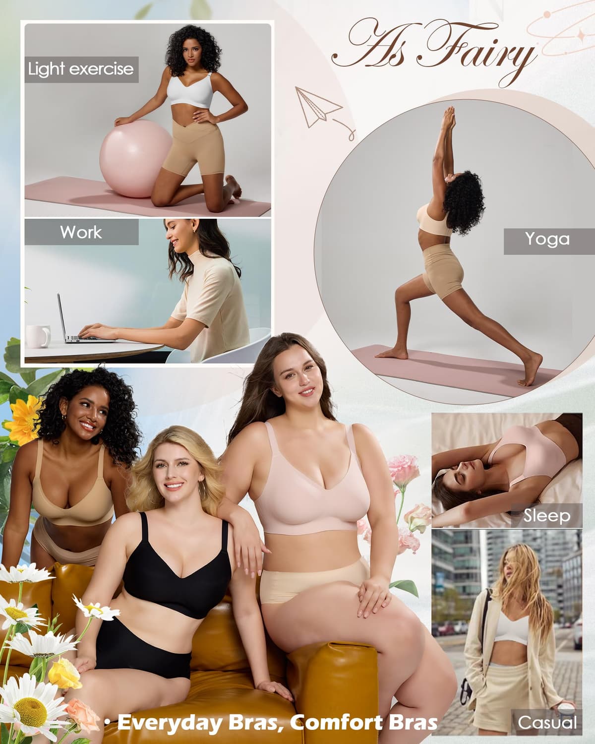 As Fairy Womens Soft Comfortable No Underwire Bras V Neck Seamless Push Up Bralettes Full Coverage Tshirt Brassiere — view 6