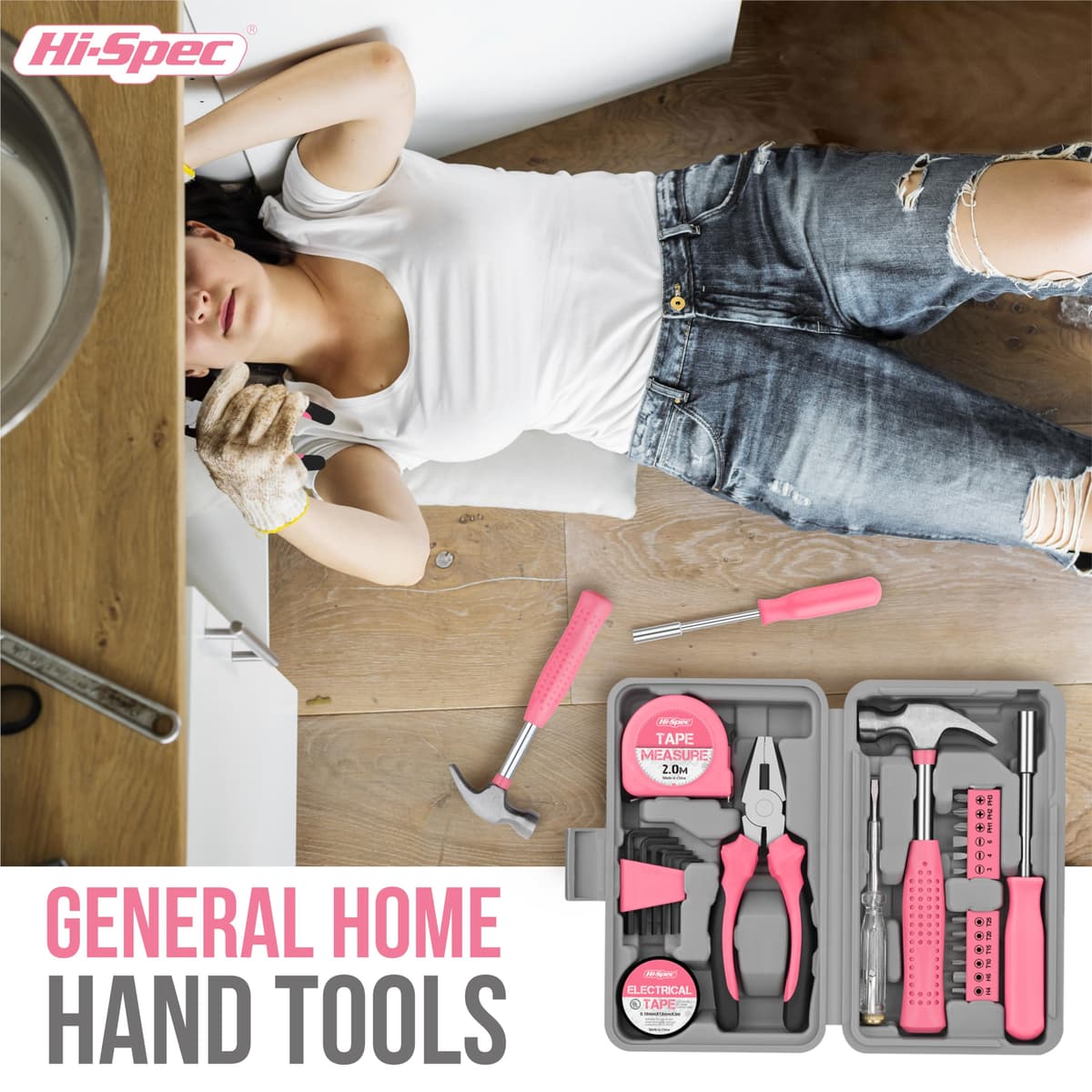 Hi-Spec Pink Small Tool Kit for Home DIY, Repairs & Crafts – 24pc Lady Tool Set with Mini Hammer, Pliers, Screwdriver Set, Hex Keys & Tape Measure in Compact Tool Box Case – Gift for Women — view 5