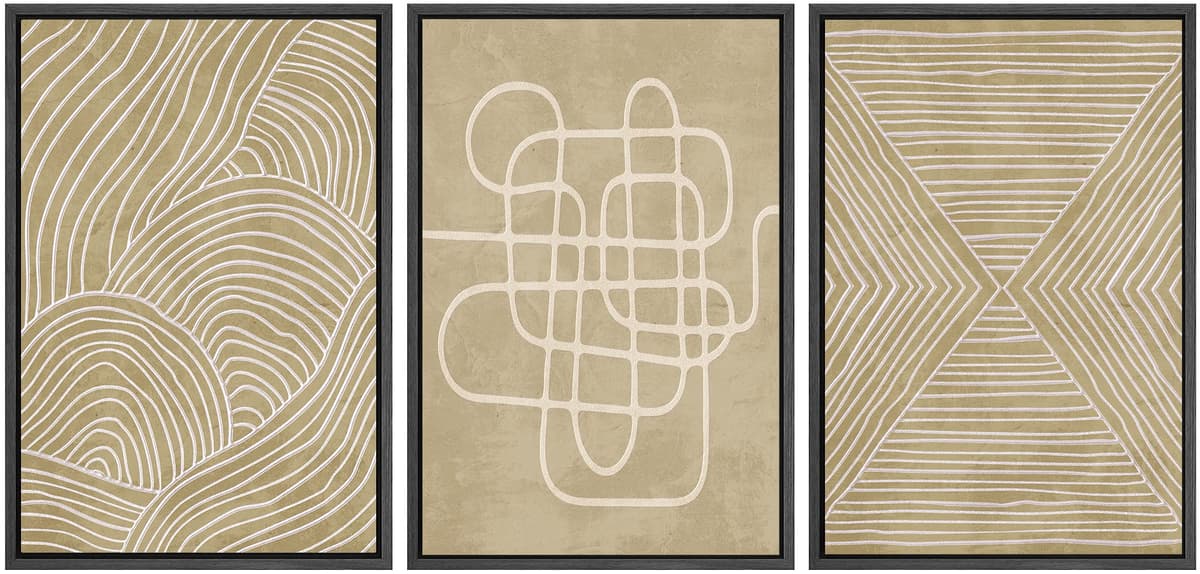 SIGNWIN Framed Canvas Print Wall Art Set Blue White Grunge Geometric Pattern Abstract Shapes Cozy Neutral Decorative Contemporary Minimal for Living Room, Bedroom, Office - 24"x36"x3 Natural — view 114