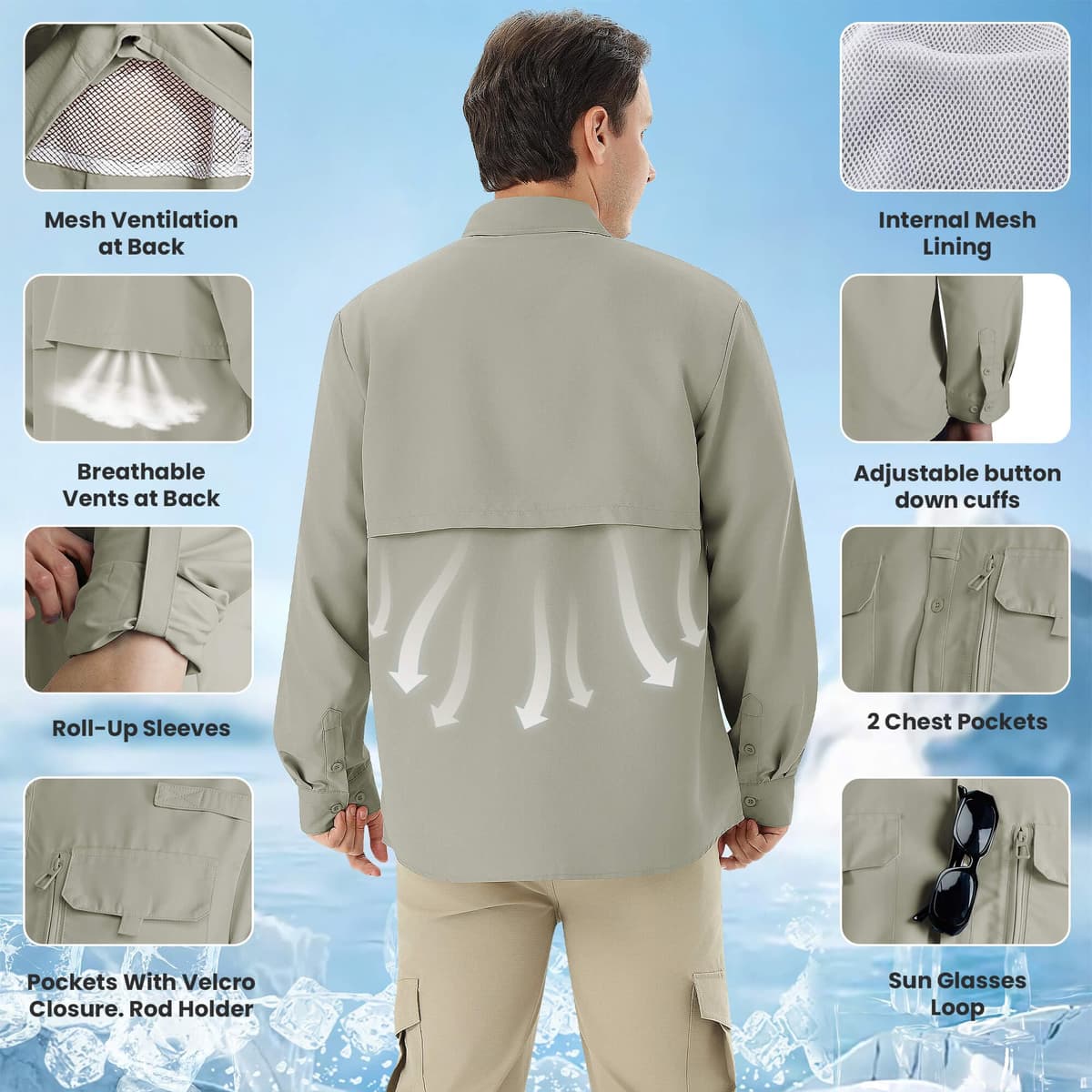 Camisa Hombre Casual Outdoor para Pesca y Senderismo, Camisa de Protección Solar UPF 50+ con Secado Rápido, Camisa Técnica Transpirable de Manga Larga para Viaje — view 4