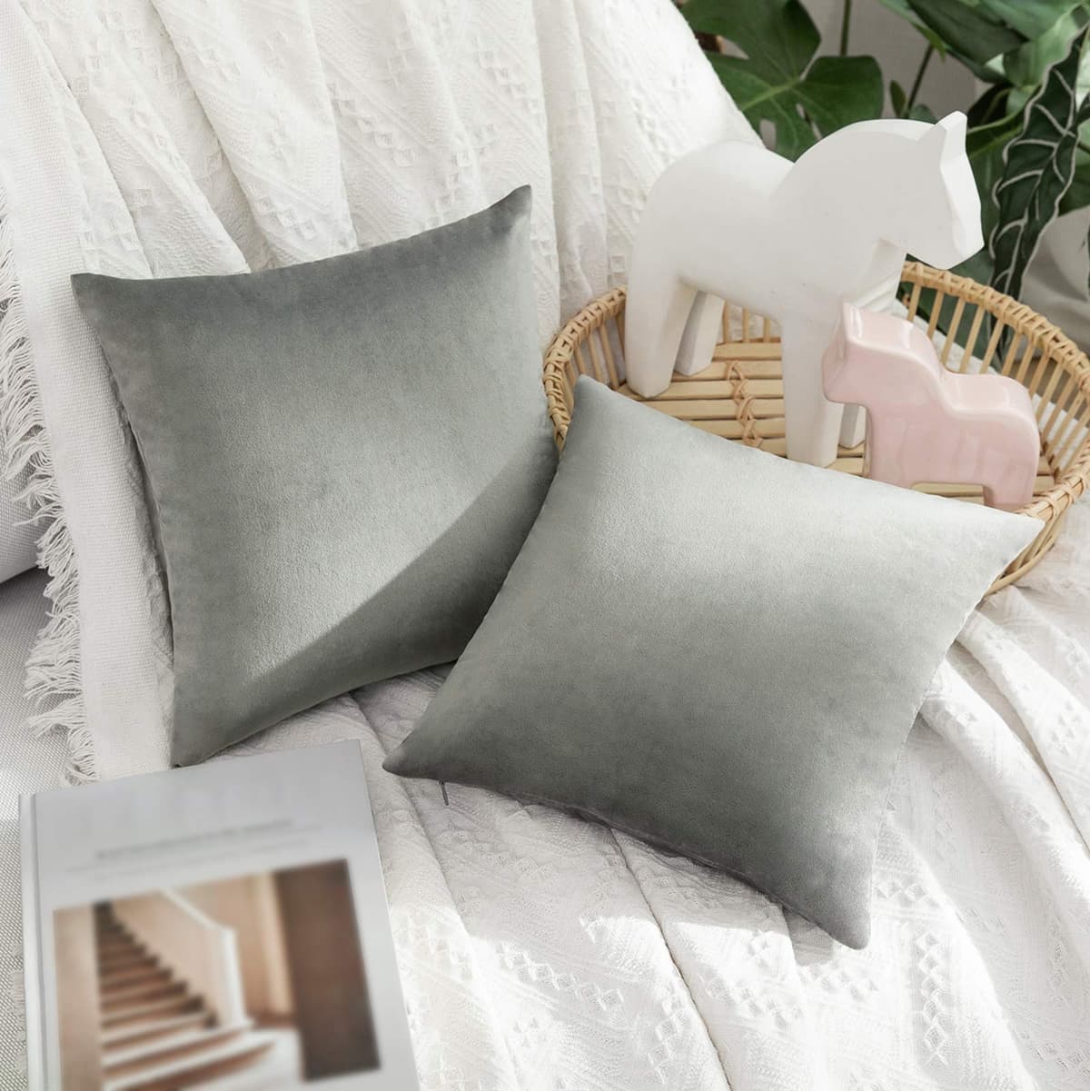MIULEE Pack of 2 Fall Velvet Soft Solid Decorative Throw Pillow Covers Square Cushion Cases for Sofa Couch Bedroom Living Room Car Home Decor 18 x 18 Inch 45 x 45 cm Orange — view 50