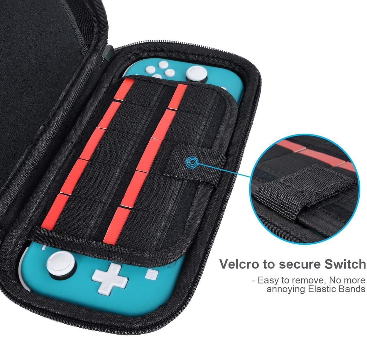 daydayup Switch Case Compatible with Nintendo Switch Lite, Portable Travel Switch Lite Case with 16 Game Cartridges, Protective Hard Shell Pouch for Switch Lite Accessories, Black — view 3