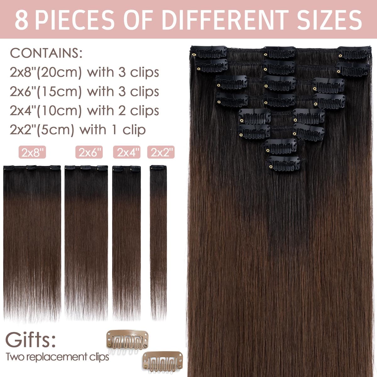 Silk-co 10inch Hair Extensions Clip in Hair Extension Human Hair #04 Medium Brown -Basic Thickness-Thin Weft- 8 Pieces Real Remy Straight Hair Extensions[50g] — view 41