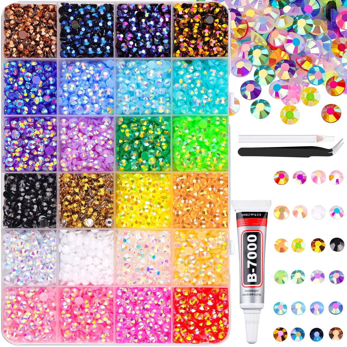 Resin Jelly Rhinestones for Crafting with B7000 Jewelry Glue, 2 Boxes Gold Flatback Crystals with 2Pcs 10ml Glue, Bedazzling Non Hotfix Gems for DIY Tumblers Clothing Shoes Manicure — view 50