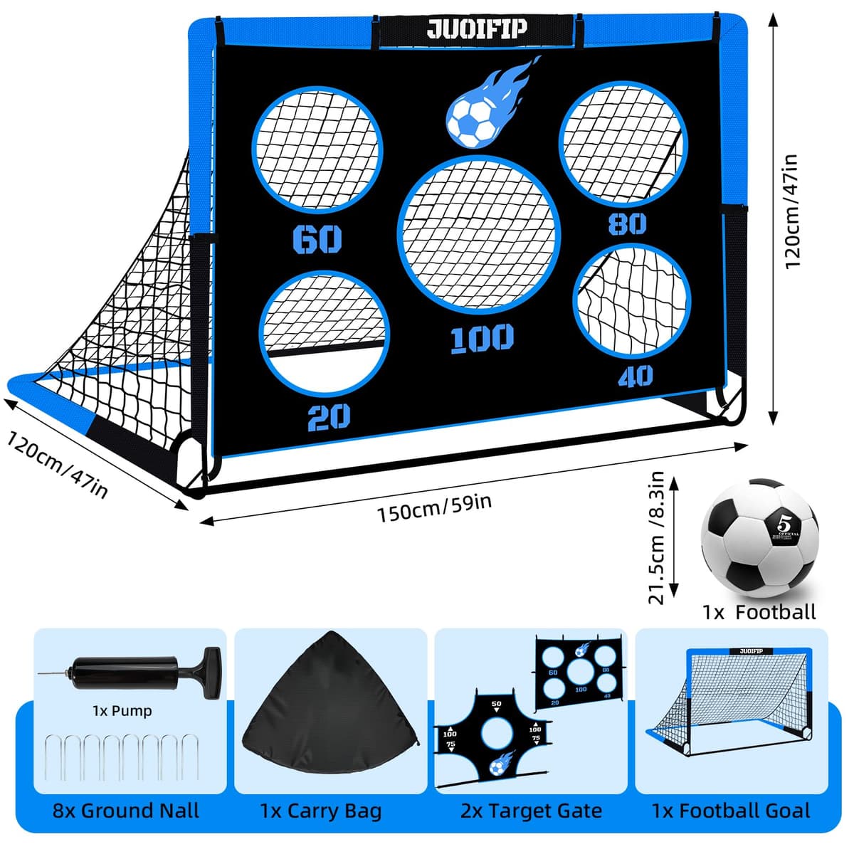 NZQXJXZ Portería de fútbol 3 en 1 para niños, red de fútbol de 150 x 120 cm, postes de portería para jardín con 2 telas intercambiables y una pelota, bolsa de transporte, fácil de montar y plegable — view 2