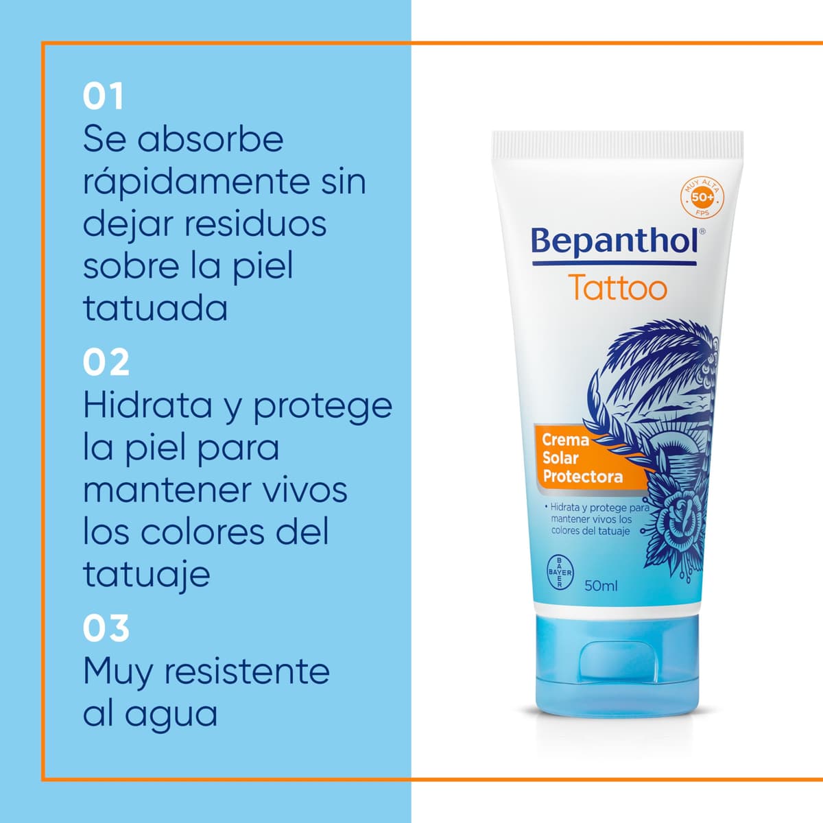 Bepanthol Tattoo Crema Solar 50, Proteccion Solar para Tatuajes SPF50, 50 ml — view 4