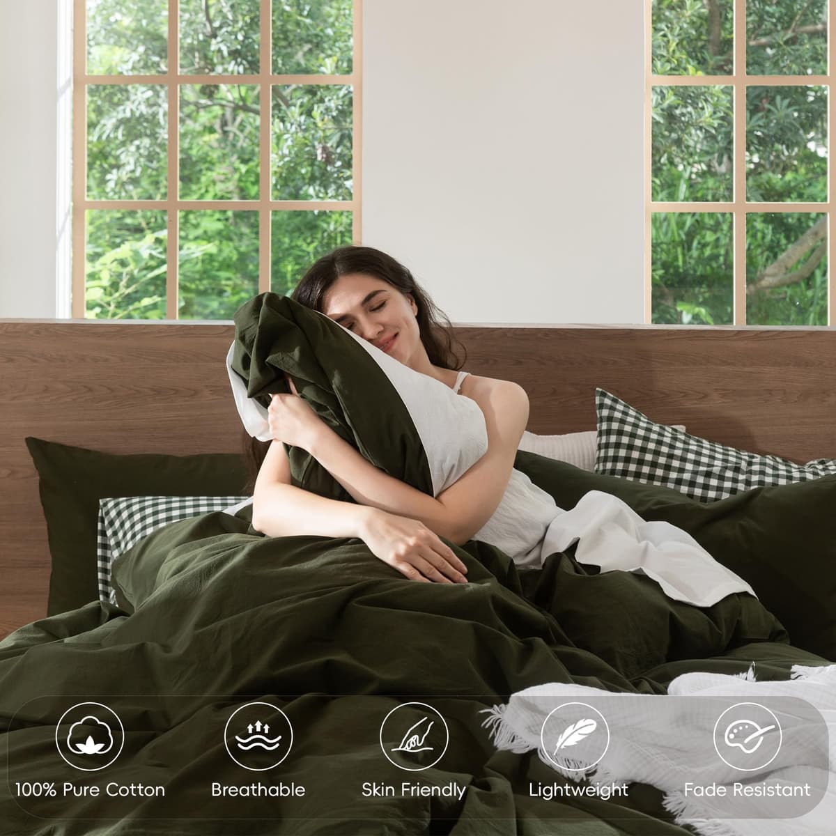 MooMee Bedding Duvet Cover Set 100% Washed Cotton Linen Like Textured Breathable Durable Soft Comfy (Tannish Linen Grey, King) — view 11