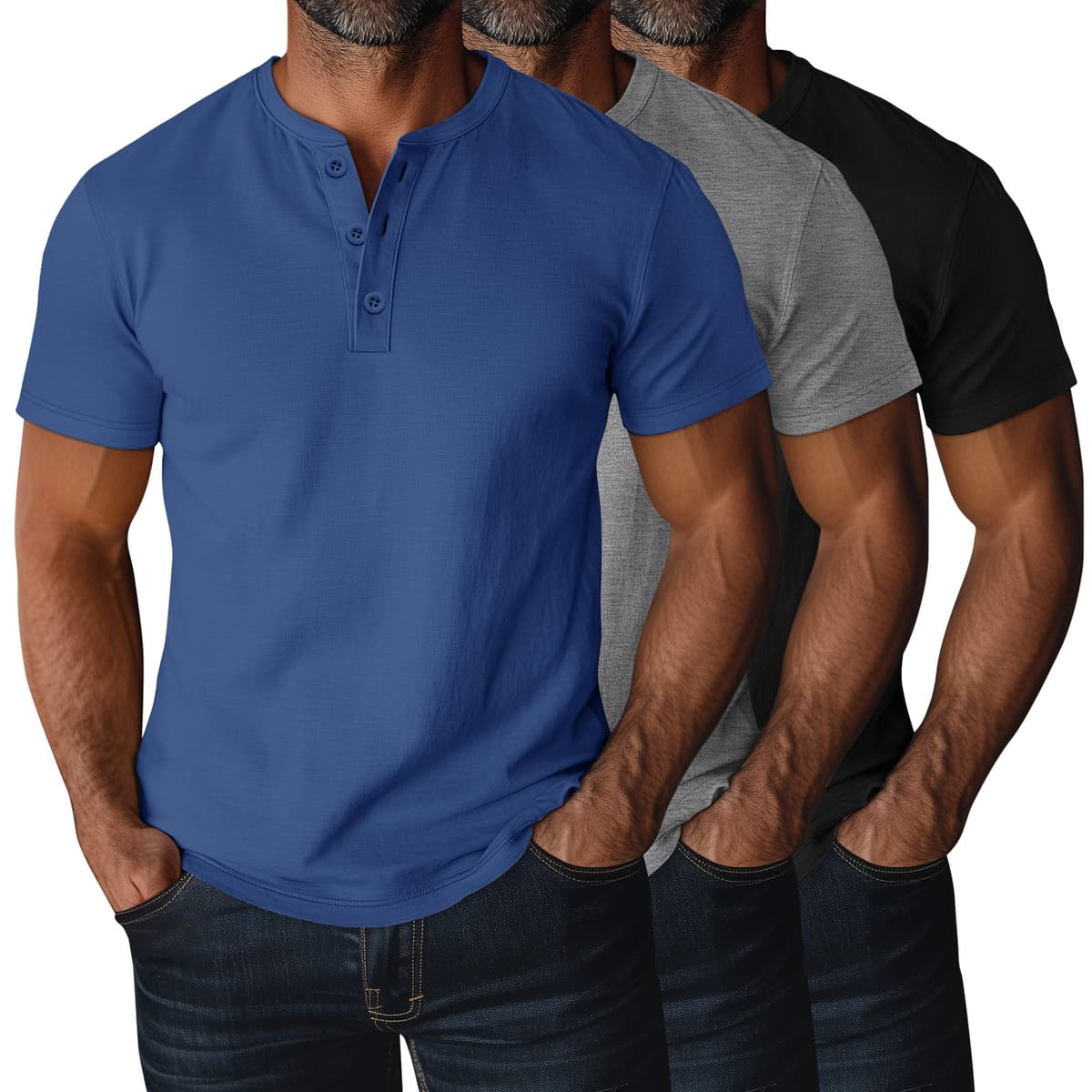 Ficerd 3 Piezas Camisetas Henley para Hombres de Talla Grande y Alta, Manga Corta, Oversize Holgadas, Básicas Casuales Tops — view 10