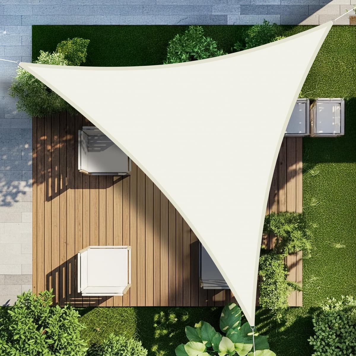 LOVE STORY Toldo Vela de Sombra Impermeable Triangular 3x3x3m Protección Rayos UV PES Toldos para Patio, Exterior Terrazas, Jardín, Balcon (Crema) — view 24