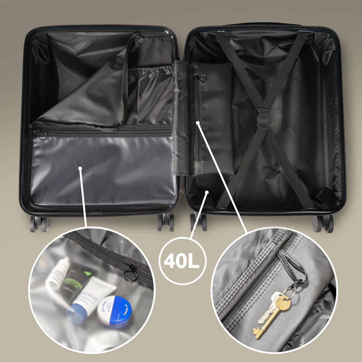 Cabin Max Anode 55x35x25 cm Maleta de Mano, Cerradura de Maleta incorporada (40 L Negro) — view 5