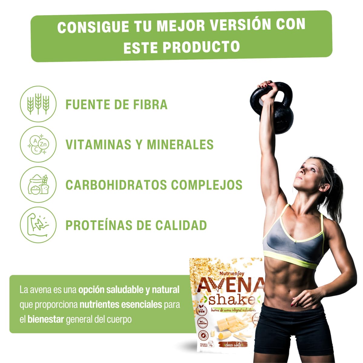 NutriEnjoy - Avena Shake 1Kg | Copos de Avena Integral Molidos | Harina de Avena Sabores | Avena en Polvo | Harina de Avena Integral | Avena Instantánea Sabores Deliciosos (Chocolate Blanco) — view 5