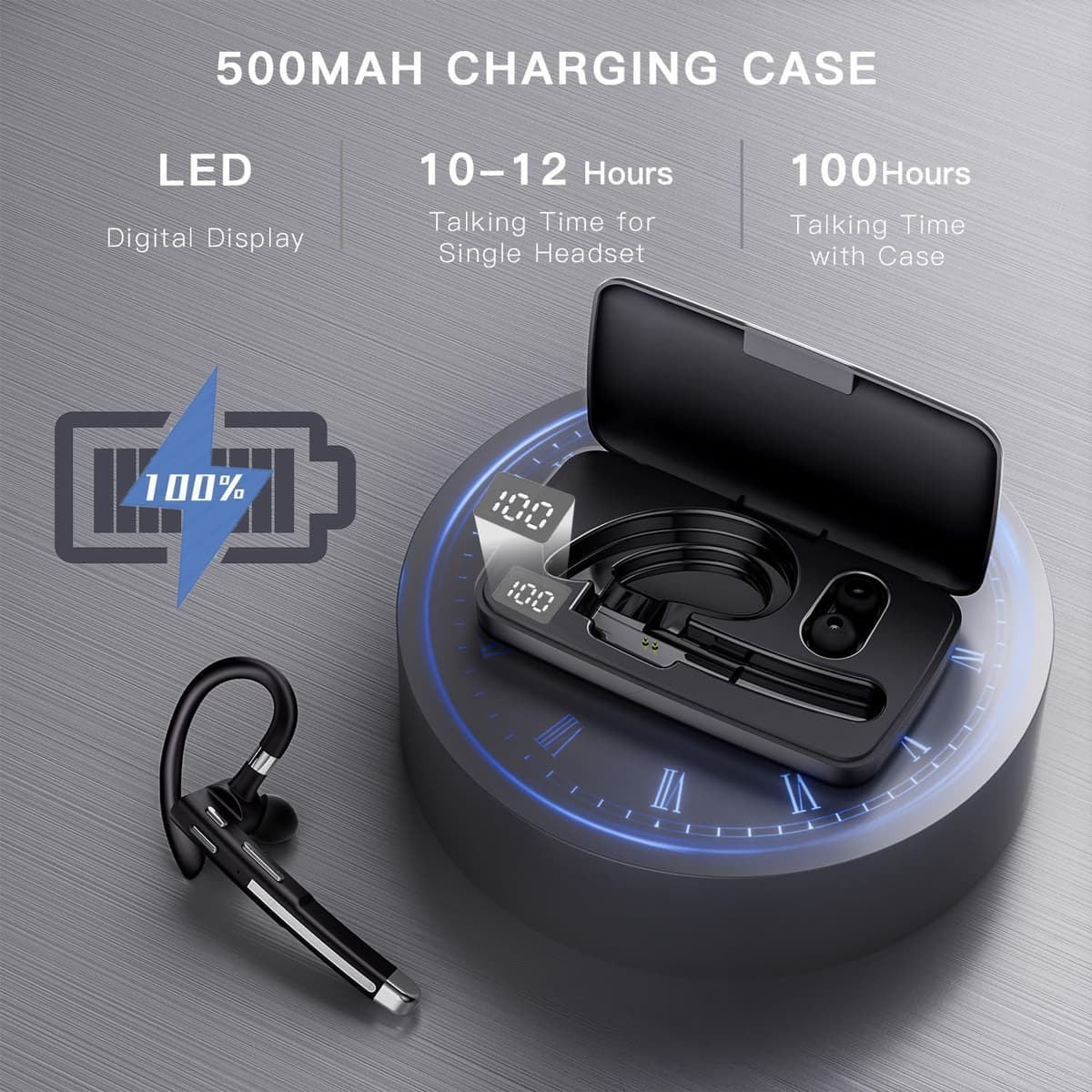 Single Wireless Earbud, Ultra Long Standby Bluetooth Headphone with Large Capacity Charging Box, Built-in CVC8.0 Noise Reduction, — view 5