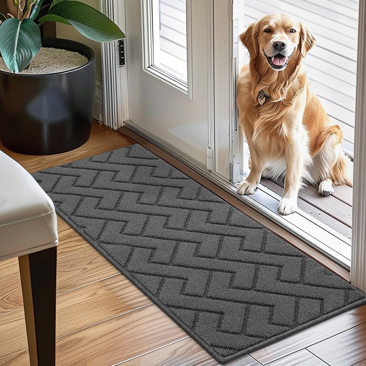Biscpro Door Mats Indoor,Dirt Trapper Mat Absorbent Non-Slip Low Profile Doormat for Entrance,Inside, Kitchen,Front Door Mat Washable for Pets and Dogs— 50x80cm,Grey — view 102