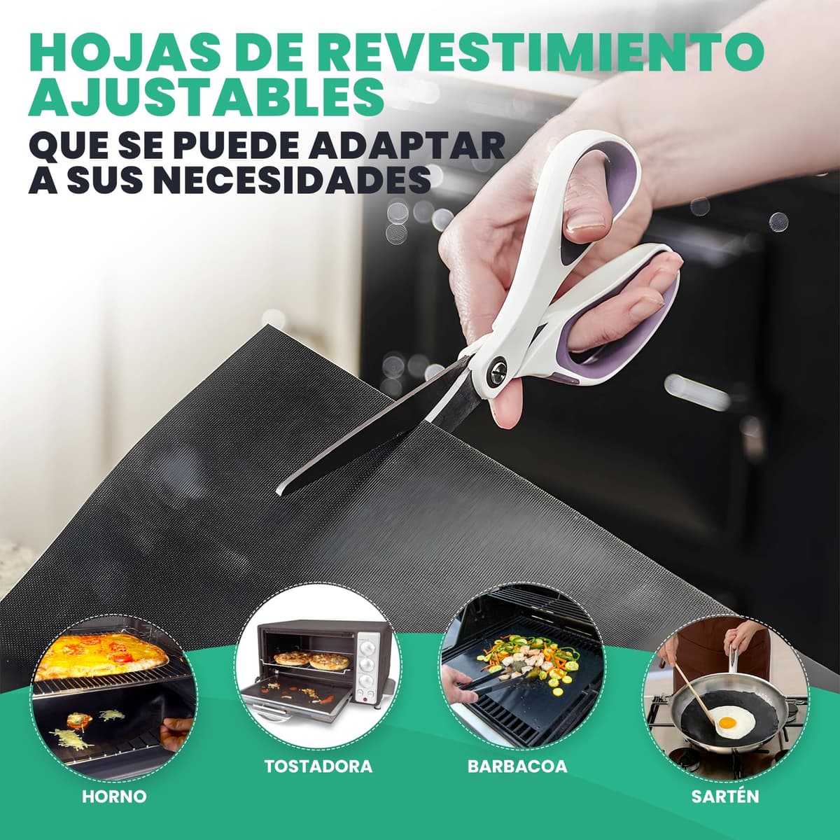 Hoja de Revestimiento de Horno (Paquete de 3) - Protectores de Horno Resistentes antiadherentes Reutilizables Grandes de 50x40 cm para la Parte Inferior de los hornos — view 4
