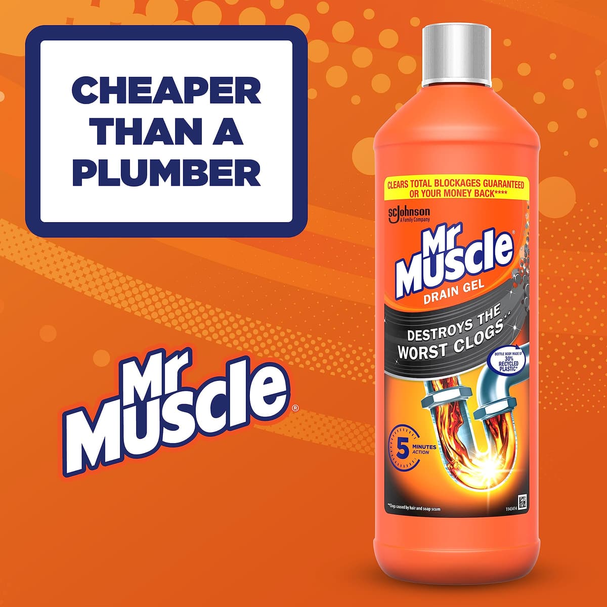 Mr Muscle Drain Unblocker Liquid (2 x 1L), Sink & Drain Cleaner, Strong & Fast Acting Heavy Duty Gel Formula, Dissolves Clogs, Works 3x Better Than Bleach, Safe for All Pipes — view 3